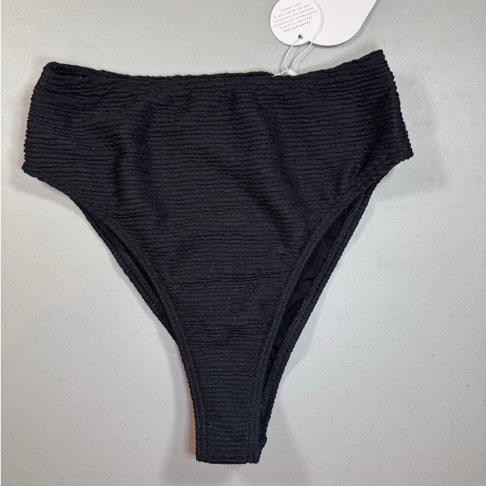 NWT Rumer The Label Cassidy Black High Waisted Textured Bikini Bottoms Sz Small